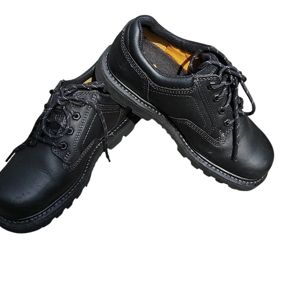 Men's Black Leather CAT Caterpillar Work Shoes with comfort soles Brand New 7W